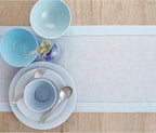 Solino Home Linen Light Blue Table Runner 144 Inches Long - 100% Pure Linen Extra Long Table Runner 14 x 144 Inch - Classic Hemstitch
