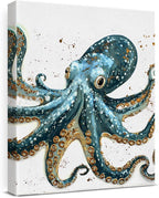 Nautical Octopus Canvas Wall Art Octopus Ocean Theme Print Poster Coastal Framed Picture Painting for Home Beach House Bedroom Wall Decor 8x10 Inch
