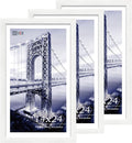 VCK 14x24 Picture Frame Set of 3, White Solid Wood Poster Frames, Textured Exclusive Wall Gallery Frame