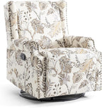 UIXE Swivel Rocker Manual Recliner Chair, Wingback Swivel Glider Fabric Nursery Reclining Sofa Chair, High Back Upholstered Arm Chair for Living Room Bedroom - Beige Plants