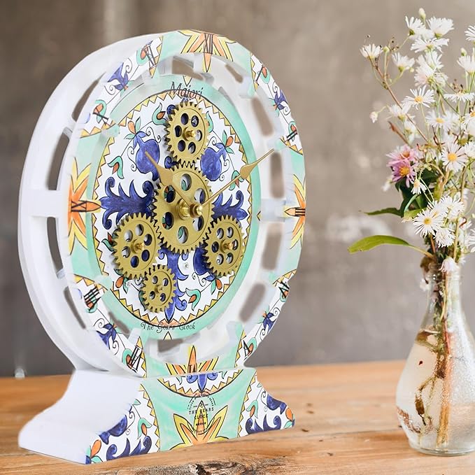 The Gears Clock Wall Clock Italy Collection with Moving Gears (Maiori, 10 inch Round)