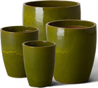 Emissary Home and Garden Bullet 12in., 14in., 15.5in., 21in. H Green Ceramic Round Planters with Drainage Hole (Set of 4)