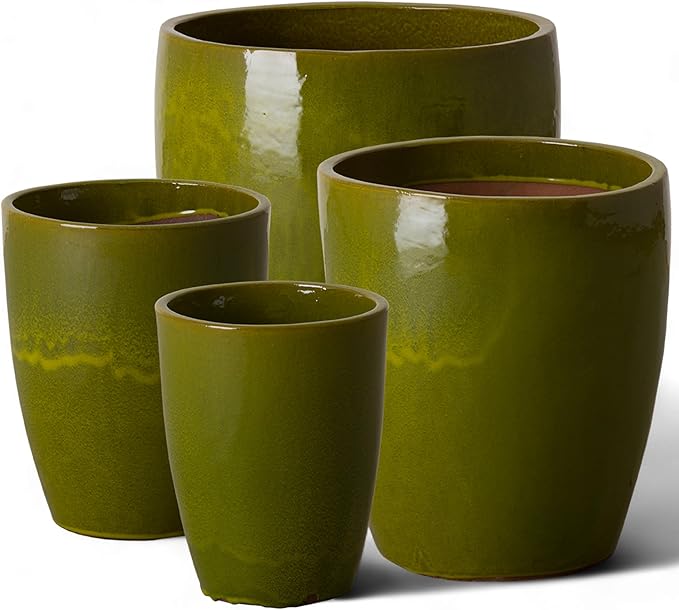 Emissary Bullet 18 in. Green Ceramic Round Planter (18 in. L x 18 in. W x 21 in. H) with Drainage Hole