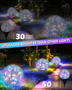 Garden Solar Ball Lights Outdoor Waterproof, 50 LED Cracked Glass Globe Solar Power Ground Lights for Path Yard Patio Lawn, Outdoor Decoration Landscape Colorful(2 Pack 4.7'')