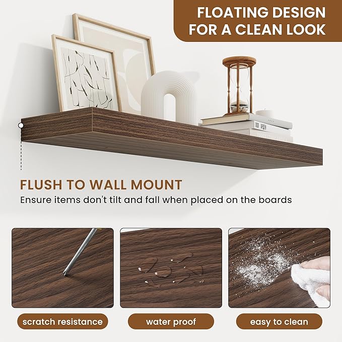 fuqing Floating Shelves for Wall, Bathroom Shelf Wall Mounted for Storage, Shelves with Invisible Bracket for Bedroom, Kitchen, Living Room, Farmhouse Small Book Shelf, 32 Inch Set of 2, Walnut
