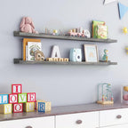 48 Inch Long Floating Shelves for Wall, Solid Pine Wood Picture Ledge Shelves with Lips, Nursery Book Shelves for Toys Storage Living Room Bedroom Photo Frames (2 Pcs, Grey)