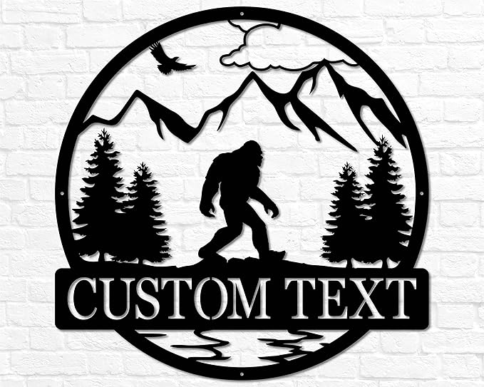 Outdoor Sasquatch Custom Name Metal Sign | Bigfoot Mountain Yard Art Decor | Metal Sasquatch Yeti Sign