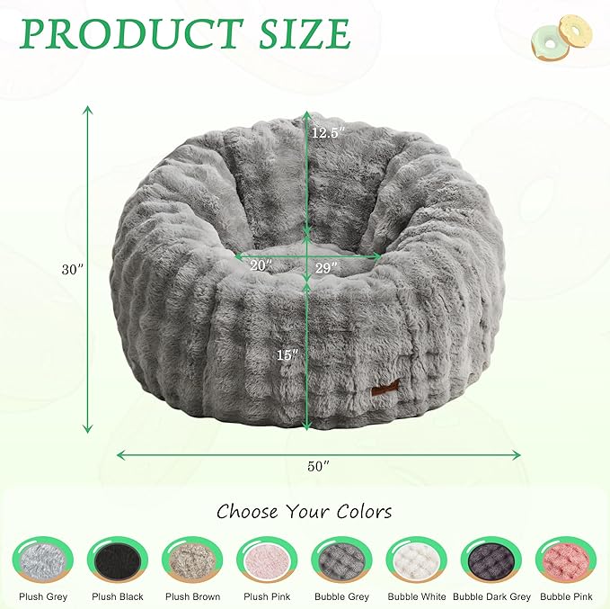 Hobestluk Bean Bag Chair Oversized Bean Bag Chair for Adults Donut-Shaped Large Bean Bag with Spacious Design for Living Room Bedroom or Reading Nook (Bubble Grey)