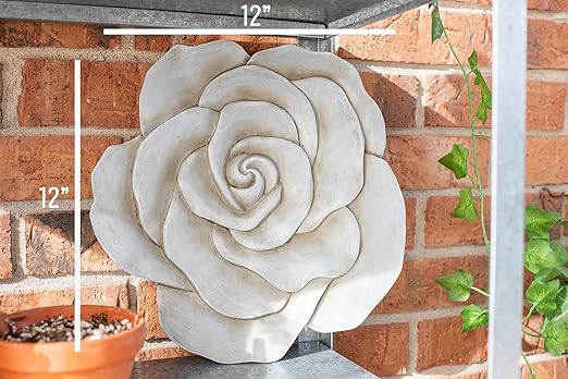 NAT & Jules Rose Flower Shaped Dimensional Indoor Outdoor 12 inch Cast Resin Decorative Garden Stepping Stone, Patio, Walkway Sculpture Yard Art, Stone Grey