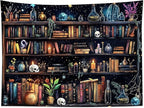 HVEST Magic Bookshelf Tapestry Wall Hanging Vintage Bookshelf Witchy Books Plant Skull Gothic Halloween Tapestry Aesthetic Starry Sky Tapestries for Bedroom Living Room Dorm, 51L x 59W Inches