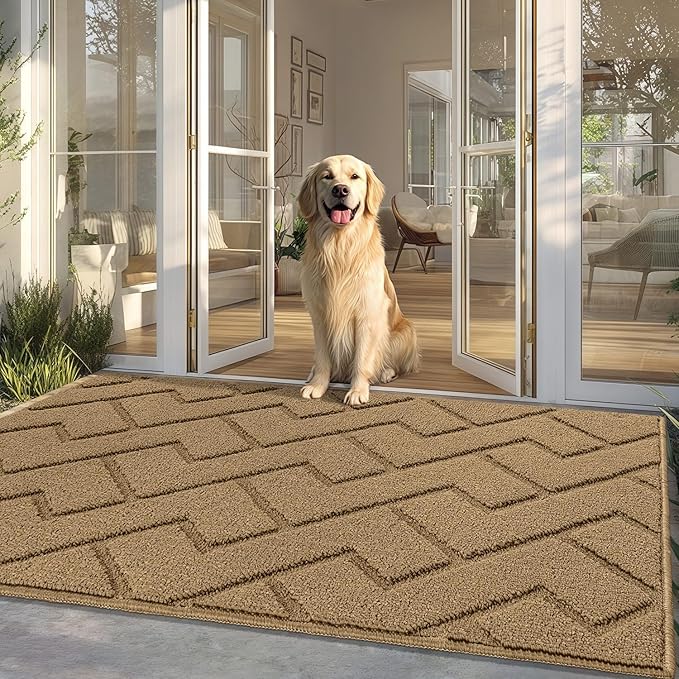 hicorfe Front Door Mat Outside Entrance,36"x59" Absorbent Muddy Dirt Resist Welcome Door Mats Outdoor Indoor,Stain and Fade Resistant,Non Slip Backing Entry Mat Doormat for Entryway(Brown)