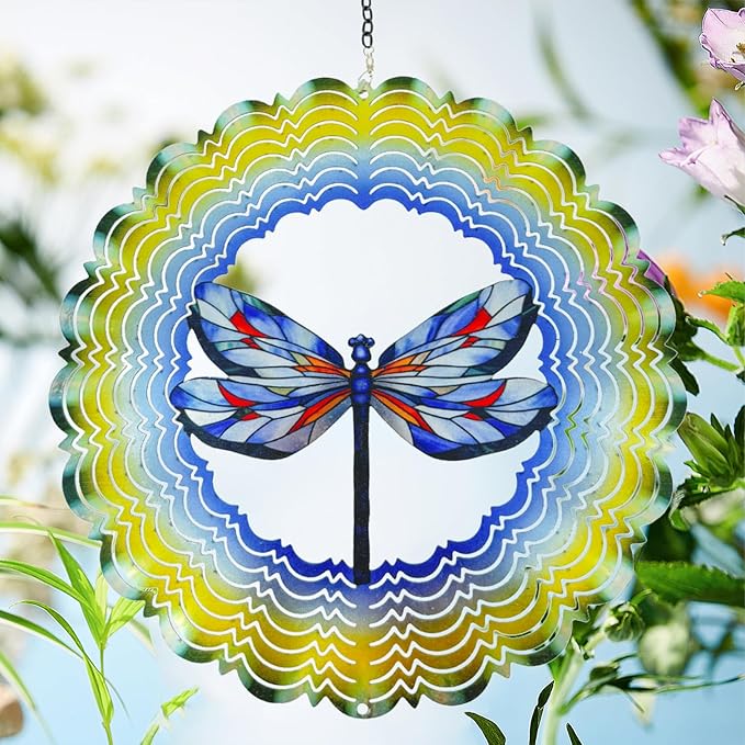 Wind Spinners Outdoor Dragonfly Decorations - Birthday Gifts for Women Mom Grandma, Hanging Wind Spinner 12 inch 3D Wind Sculptures for Garden Decor for Outside, Patio, Yard, Outdoor