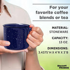 DISCOUNT PROMOS Ceramic Campfire Coffee Mugs 13 oz. Set of 10, Bulk Pack - Perfect for Tea, Espresso, Cappuccino, Hot Cocoa - Blue