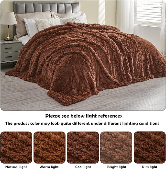 GONAAP Fuzzy Faux Fur Throw Blanket Queen Size Coffee Super Soft Cozy Plush Fuzzy Shaggy Blanket for Couch Sofa Bed (Coffee, Queen(90"x90"))