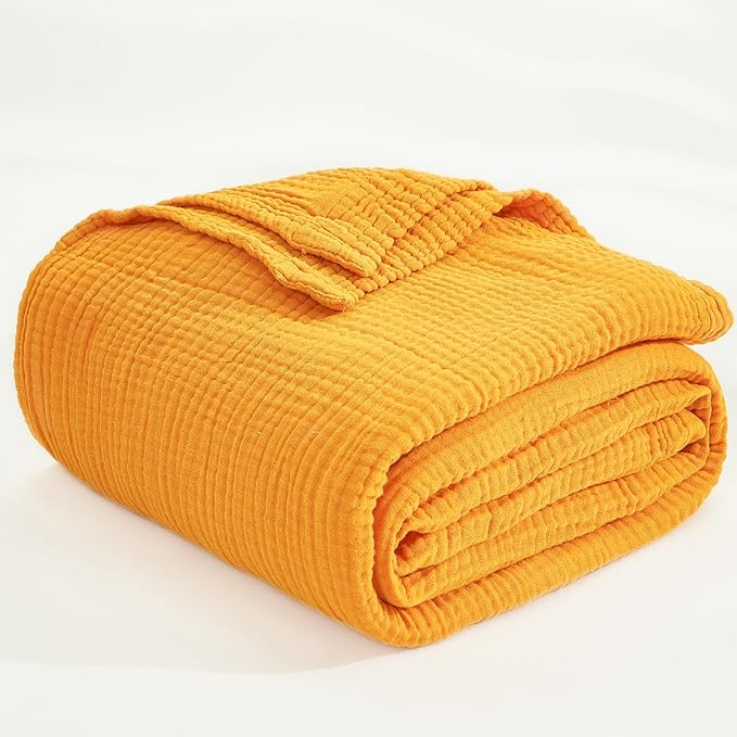 EMME Muslin Baby Blankets 100% Cotton 4-Layer Swaddle 40"x50" Lightweight Soft Breathable for Toddler, Infant, Newborn All Season Gauze Blanket, Mustard Yellow