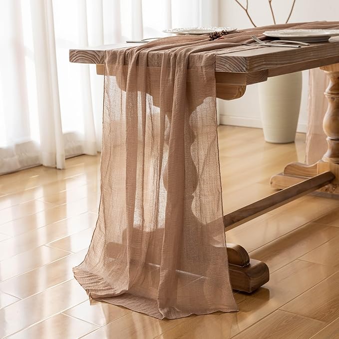 6pcs Nude Gauze Rustic Cheesecloth Table Runner 120 Inch 10 FT for Wedding Baby Shower Bridal Shower Birthday Engagement Garden Outdoor Party Long Sheer Boho Decorations