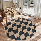 Lahome Checkered Round Entryway Rug 4ft, Circle Indoor Outdoor Patio Rug Washable Farmhouse Easy Jute Kitchen Rugs, Contemporary Non Slip Round Carpet for Bedroom Front Porch