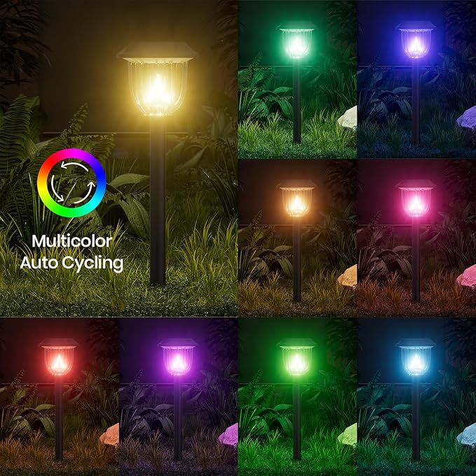 AOSEA 4 Pack Solar Pathway Lights Outdoor Waterproof - Auto RGB Color Changing Solar Lights for Outside, IP65 Rated, 12H Bright Landscape Lighting, Durable Plastic - Perfect for Garden & Walkway