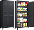 Metal Storage Cabinet with Doors and Shelves,Black Storage Cabinet with Leg,Metal Pantry Cabinets,Ventilated Pantry Closet,Tall Large Cupboard for Home,Kitchen,Dining/Living/Laundry Room