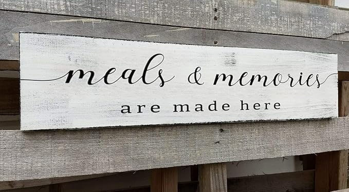 Farmhouse Kitchen Wall Decor,Meals and Memories are Made Here Sign, Rustic Wood Kitchen Signs Dinning Room Wall Decor (Meal) 6x18 Inch