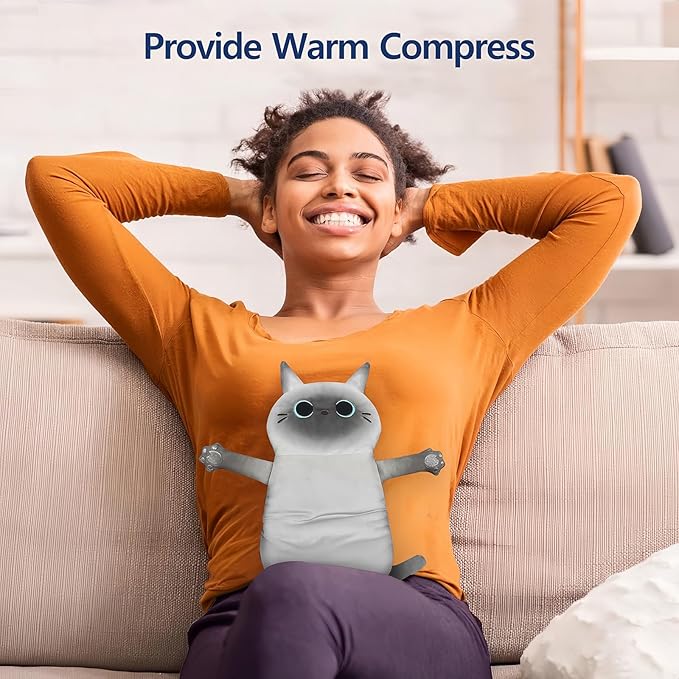 Microwave Heating Pad for Cramps Pain Relief, 17 * 9'' Moist Microwavable Stuffed Animal Period Menstrual Heating Pads for Cramps, Back, Neck Shoulder and Knee- Siamese Cat