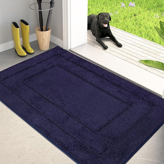 PURRUGS Dirt Trapping Door Mat 34" x 59", Non-Slip/Skid Machine Washable Entryway Area Rug, Dog Doormat, Super Absorbent Welcome Mat for Muddy Wet Shoes and Paws, Navy Blue