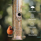 MIXXIDEA Metal Tube Bird Feeders for Outdoors - 6 Ports Hanging Feeder Attracts Wild Birds in Your Lawn, Garden, Balcony - Antique Copper - 1 Pack