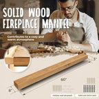 60x8x3 Fireplace Mantel - Handcrafted Hollow Rustic Solid Wood Wall Mounted Floating Shelf with Invisible Heavy Duty Wood Bracket (Natural Wood)