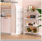 4NM No Assembly 4 Tiers Folding Bookshelf, 47.2" H Foldable Storage Shelves Vintage Bookcase Standing Racks Study Organizer Home Office - All White