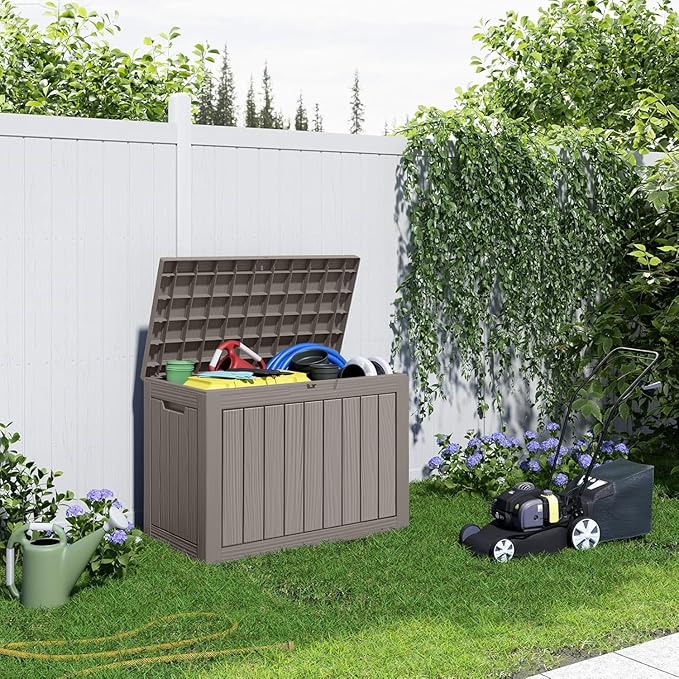 45 Gallon Deck Box,Resin Outdoor Storage Box with Lockable for Patio Furniture, Pool Accessories, Garden Tools Waterproof Outside Storage Box, Black