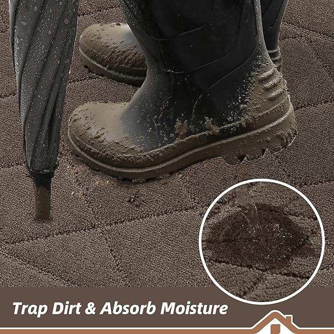 BEQHAUSE Dirt Trapper Door Mat 24" x 36", Doormat Non-Slip Entryway Rugs Washable, Dog Door Mat Stain Resistant and Absorbent Welcome Floor Mat for Front Back Door, Muddy Wet Shoes & Paws, Light Brown