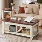 Farmhouse Coffee Tables for Living Room,Square Tea Table with Open Storage Shelf,Large Coffee Table,Rustic Wooden Center Table,White
