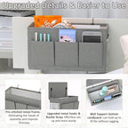 Dual-purpose Bedside Caddy Bedside Organizer, Bed Caddy with 6 Pockets, Versatile Bedside Storage Solution Magazine Remotes holder, ideal for Home, Dorm, Hospital, Crib Bed (Grey)