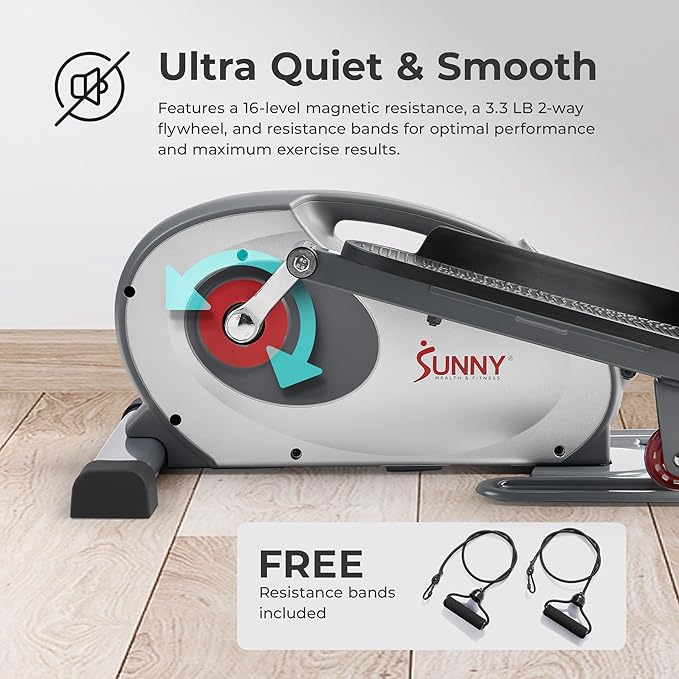 Sunny Health & Fitness 2-in-1 Sit/Stand Mini Elliptical Machine, Portable Under Desk Peddler Exerciser for Senior Home Workout, Optional Free Sunnyfit App Bluetooth Link, Handlebars or Resistance Band