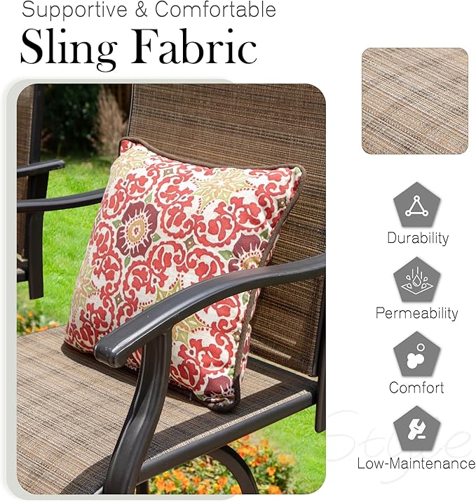 Sophia & William Outdoor Bar Set, Patio Bar Table and Chairs Set, Bar Height Patio Set - 4 x Swivel Bar Chairs(Brown), 1 x Rectangular Bar Table(Black)