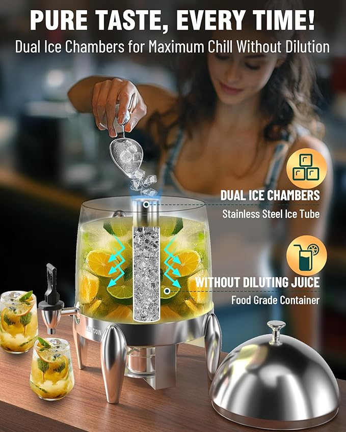 WantJoin Beverage Dispenser With Stand - 3.2 Gallon Drink Dispenser With Ice Core & Fuel Holder, Leakproof Spigot, Visible Container, Drink Dispenser For Cold & Hot Drink Parties Gathering Cafeteria