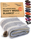Woolly Mammoth Woolen Company Merino Wool Camping Blanket - 66 x 90 in Navy & Cream Stripe Twin Farmhouse Style - Heavy Insulating Outdoor Throw & Wool Blanket for Home & Travel