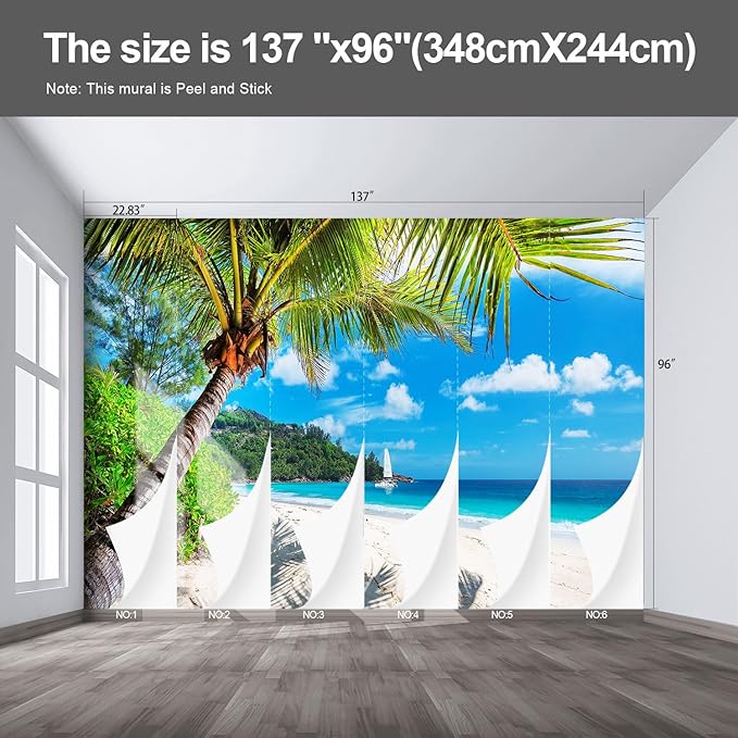 Beach Wall murals Peel and Stick Wallpaper for Bedroom Living Room - 96"x137"