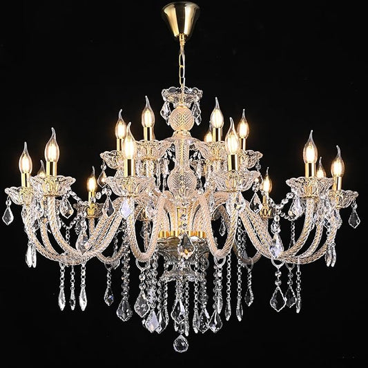 18-Light Double-Layer Crystal Chandelier for Living Room Gold Ceiling Pendant Light Fixtures with K9 Crystal Modern Luxury Lighting for Dining Room, Bedroom, Kitchen