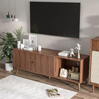Mid Century Modern TV Stand for Televisions up to 70 Inches, with Sliding Doors and Storage, Television Stands, TV Consoles, Media Consoles for Living Room, 63 Inch (Walnut)