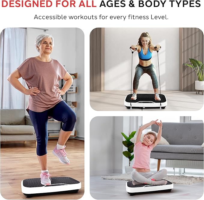 Hurtle Fitness Vibration Platform Machine - Home Gym Whole Body Shaker Exercise Machine Workout Trainer Fast Weight Loss w/Resistance Bands Easy Carry Wheel Remote Adjustable Speed
