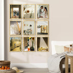 Vittanly 11x14 Picture Frames Set of 9, Shatter Resistant Plexiglass, Display 8x10 Pictures with Mat or 11x14 without Mat, Photo Frames for Wall or Tabletop, Engineered Wood, OAK