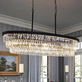 TOCHIC Crystal Chandelier 47 inch, 9 Lights Large Black Crystal Chandeliers for Dining Room, Modern Farmhouse Oval Chandelier Kitchen Island Lighting Fixture for High Ceiling, Living Room, Bar