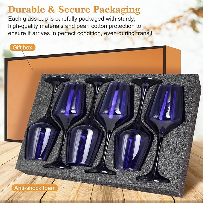 Purple Wine Glasses Set of 6-12oz Purple Long Stem Wine Glass Cups, Pretty Crystal Glassware, Hand Blown Goblets Drinkware, Unique Drinking Stemware Holiday Gift Set