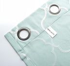 MIUCO Moroccan Embroidered Semi Sheer Curtains Faux Linen Grommet Window Panel Pair for Kitchen 52 x 63 Inch, Subtle Green