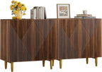 65 Inch Fluted TV Stand, Mid Century Modern Entertainment Center with Storage Cabinets & Adjustable Shelves, Media Console TV Credenza for Living Room, Dining Room, Hallway, Walnut