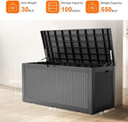 100 Gallon Resin Deck Box, Lockable Patio Outdoor Storage Box for Furniture, Garden Tools and Tools Storage, Waterproof Outside Storage Boxes - Black