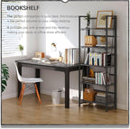 4NM No Assembly Foldable Bookshelf, 5-Shelf Collapsible Bookcase Storage for Small Spaces, 62.2" H, Gray and Black