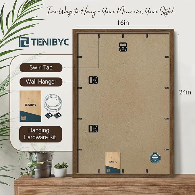 16x24 Poster Frame 3 Pack - Brown Woodgrain, Wood Poster Frame, Gallery Picture Frame - Wall Hanging