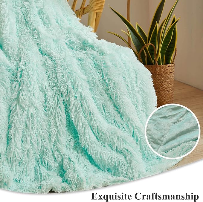 XeGe Luxury Faux Fur Throw Blanket, Aqua Soft 50x60 Fluffy Blanket Throw, Shaggy Plush Decorative Couch Blanket, Cute Furry Throw Holidy Fuzzy Lap Blanket for Kids Women Men Teen Girls Aqua Green